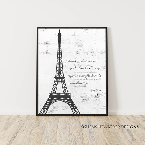 Inspirational PRINT or CANVAS - Love does not consist in looking at each other... Eiffel Tower Paris France - Love Quote Wall Decor