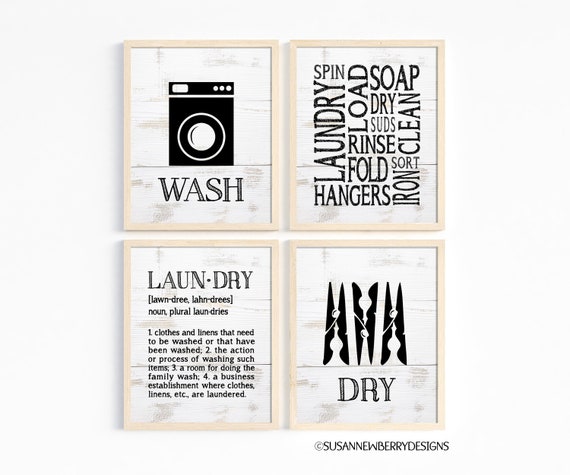 Laundry Room Wall Art Four PRINTS OR CANVASES Laundry Symbols Wash