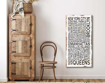 New York Subway Sign - NYC Farmhouse Canvas Wall Art - Industrial Decor - Typography Art