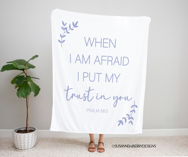 Psalm 56:3 When I am afraid I put my trust in you blanket in minky, sherpa or woven cotton w fringe 2024 JW Year Text image 4