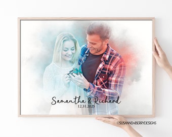 Custom Digital Watercolor Portrait from Image Print  - Wedding, Anniversary Gift - Gift for Couple - Gift for Parents