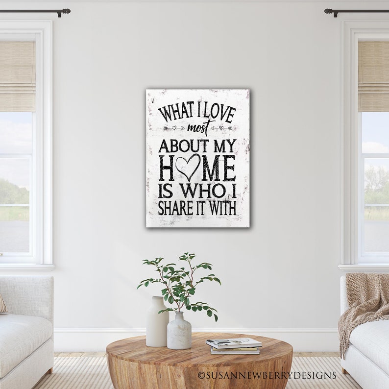 Inspirational Wall Art What I love most about my home is who I share it with PRINT OR CANVAS Foyer Decor image 7