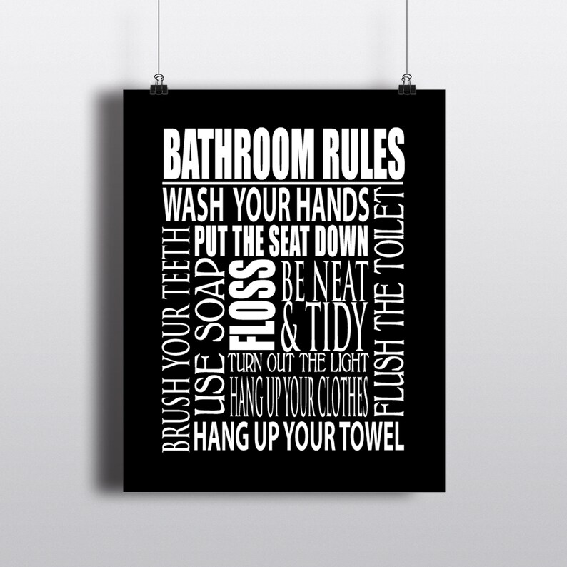 Bathroom Rules Wall Art Typography Word Print Family - Bathroom Rules Wall Art Bathroom Rules Wall Art Typography Word Print Family - Bathroom Rules Wall Art