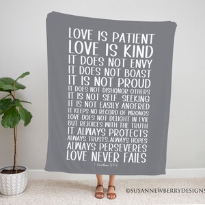 Love Never Fails Throw Blanket - Select sherpa, minky or woven - 1 Corinthians 13 - Wedding, Anniversary Gift - Housewarming Gift