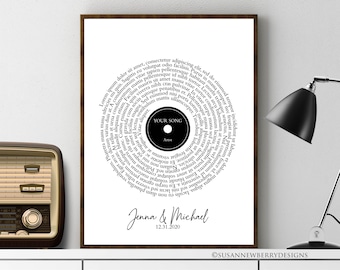 Vinyl Record Song Lyrics Wall Art, Wedding Song, First Dance Décor - Personalized Anniversary  Gift - PRINT OR CANVAS