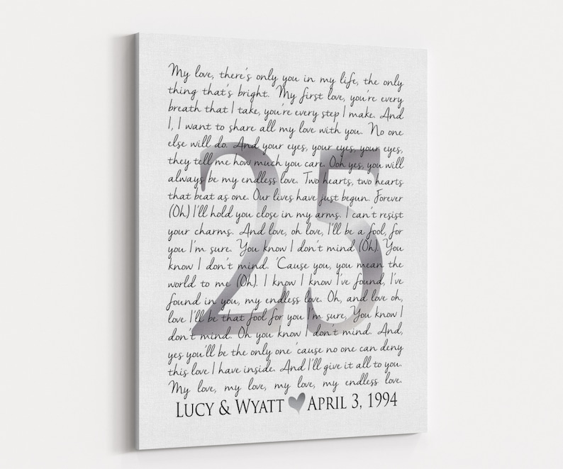 25th Anniversary Gift Wedding Vows or Song Lyrics CANVAS Etsy