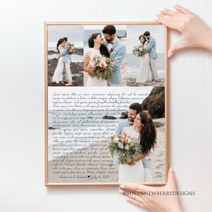 Wedding Photo Collage with Wedding Vows or Song Lyrics Print or Canvas - Wedding, Anniversary Gift - Wedding Memento