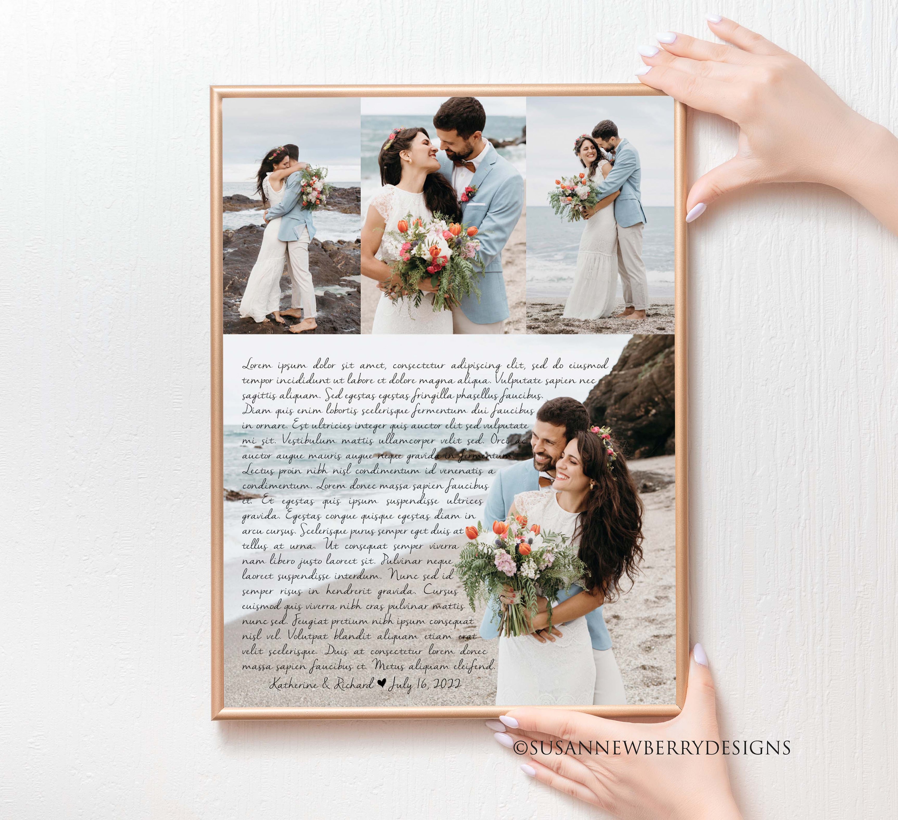 Wedding Photo Collage With Wedding Vows or Song Lyrics PRINT