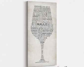 Modern Farmhouse Wine Glass Word Cloud Canvas - Unique Gift Idea