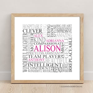 Custom Word Cloud Square design - Personalized Birthday Wall Art - Anniversary Gift - Retirement - Graduation -  PRINT or CANVAS