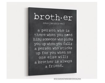 Boys Room Wall Art - A brother is a person Quote - Inspirational Typography Print or Canvas - Brother gift
