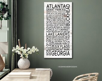 Atlanta City Farmhouse Canvas Art: Georgia Attractions Sign