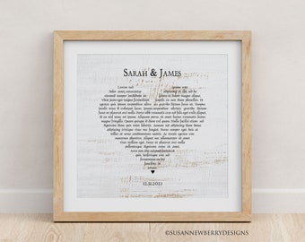 Vows or song lyrics Wall Art - PRINT or CANVAS - Custom wedding, anniversary Gift - First Dance - Bedroom Wall Décor