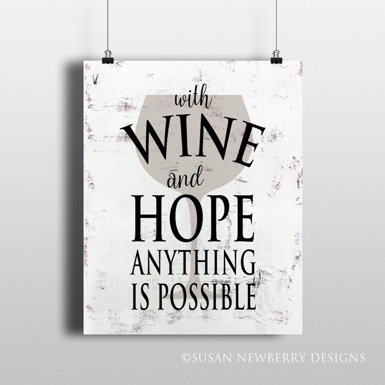 Kitchen Wall Art With Hope and Wine Anything is Possible Etsy