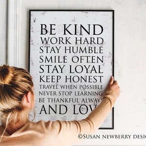 Be kind work hard stay humble smile often...and love - Wall Word Art - Inspirational PRINT OR CANVAS - nursery wall décor