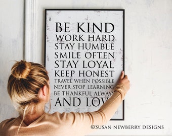 Be kind work hard stay humble smile often...and love - Wall Word Art - Inspirational PRINT OR CANVAS - nursery wall décor