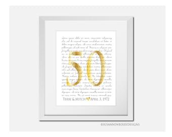 50th Gold Anniversary Gift for couples - Any song lyrics or wedding vows Wall Art PRINT or CANVAS - Personalized Anniversary Gift