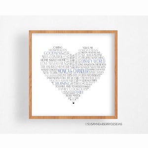 Custom Heart Word Cloud Print or Canvas Wall Decor - Great Gift Idea for Spouse