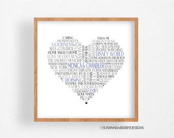 Custom Heart Word Cloud Print or Canvas Wall Decor - Great Gift Idea for Spouse