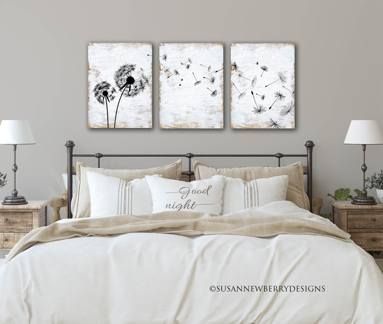 Dandelion Trio Wall Decor Triptych Canvas Art Wall Art Etsy