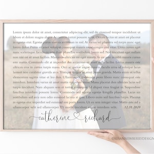 May include: A wedding invitation with a white background and black text. The text includes a quote about love and marriage. The names "Catherine" and "Richard" are written in cursive at the bottom of the invitation. The date "12.31.2020" is also included.