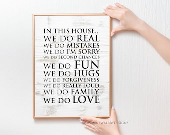 In this house...we do love quote - Inspirational Modern Wall Décor - Housewarming Gift - Family Room PRINT OR CANVAS