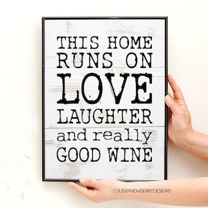 Kitchen Wall Art - This home runs on love laughter and really good wine - PRINT OR CANVAS  Kitchen Decor\