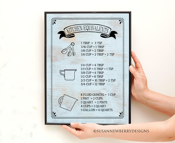 Equivalent Cooking Measurements Kitchen Wall Art Kitchen Wall Decor  Farmhouse Kitchen Kitchen Signs Country Kitchen Kitchen Art 