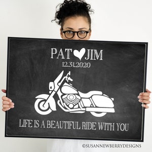 Customizable wedding art - Life is a beautiful ride - motorcycle Print or Canvas - anniversary wedding gift - Wall Décor