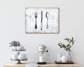 Parisian Kitchen Wall Art: Fork, Knife & Spoon Print or Canvas