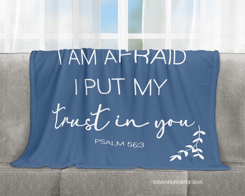 Psalm 56:3 When I am afraid I put my trust in you blanket in minky, sherpa or woven cotton w fringe 2024 JW Year Text image 6