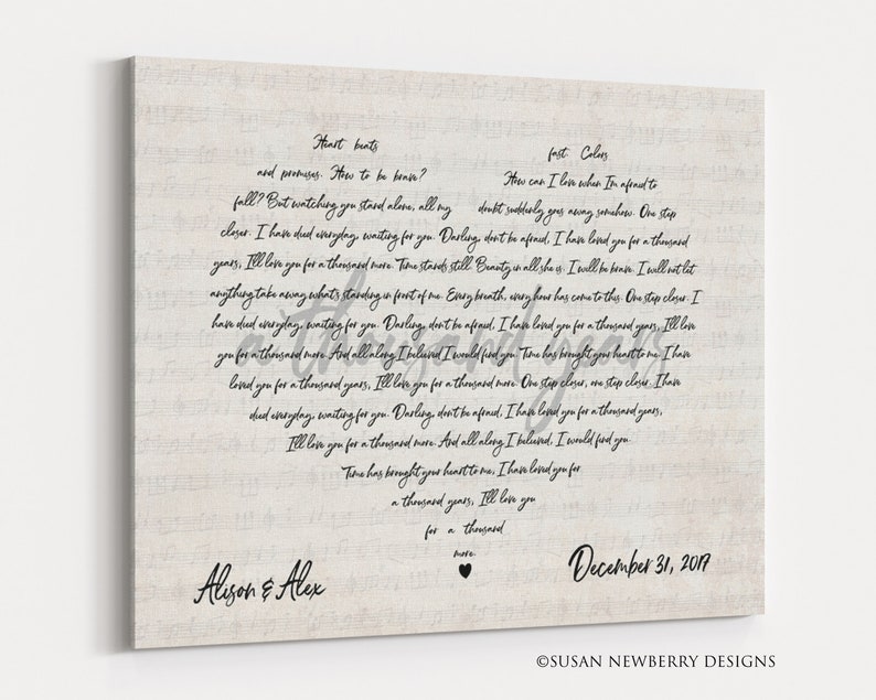 Any song lyrics CANVAS Wall Art Custom Anniversary Gift Etsy