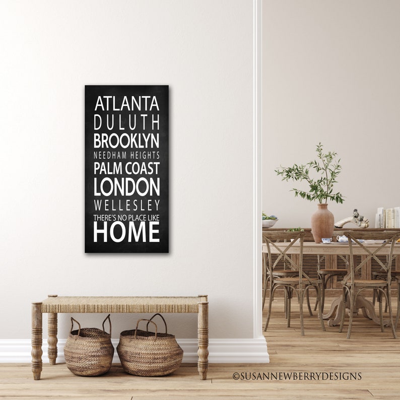Modern Farmhouse Canvas Wall Art Street Names or Cities No Place like Home Housewarming or Anniversary Gift Customized Subway Sign Dark chalkboard