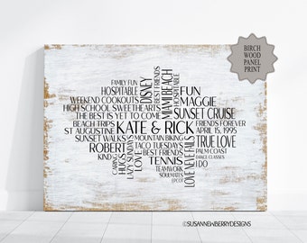 Custom BirchWood Word Cloud Print - Gift Idea for Birthday, Graduation, Retirement, Friendship, Anniversary, Father's Day