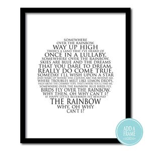 Nursery, Children&#39;s Wall Art-Somewhere over the rainbow Typography PRINT or CANVAS- gift for new baby-Nursery Wall Decor