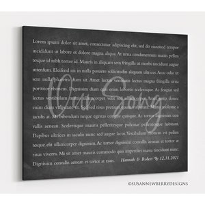 Custom Wedding Canvas Wall Art - Cotton Anniversary Gift - Wall Decor - Your Wedding Vows or Wedding Song Gift