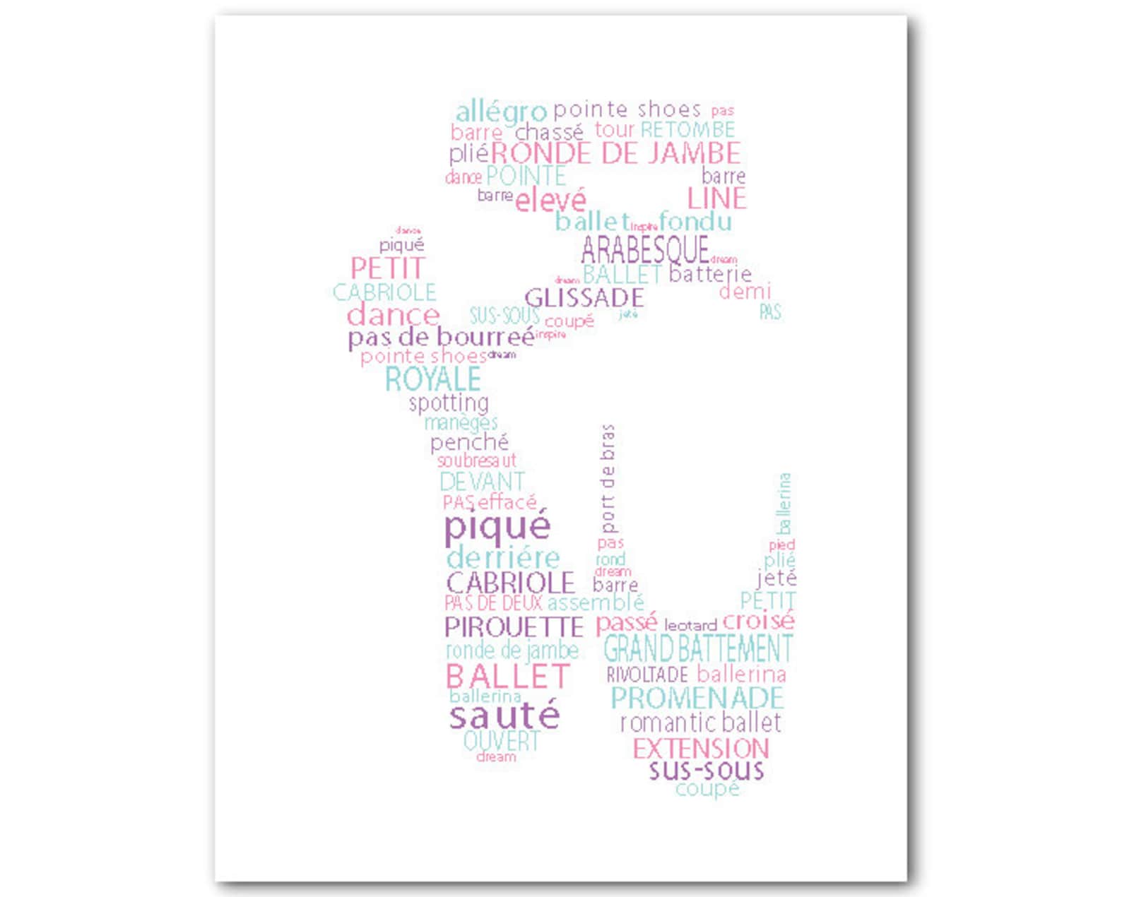 ballerina art - ballet slipper word art - ballet typography - point shoe - dance print - dance wall art - wall decor - girls roo