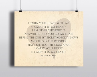 I Carry You In My Heart Quote I Carry You In My Heart Ee Cummings Quote Print Or Canvas | Etsy