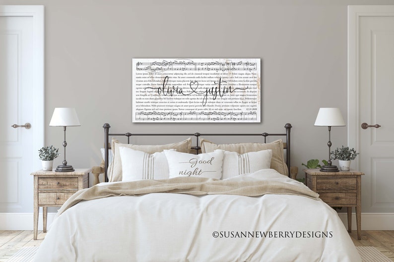 Your Song With Sheet Music Modern Farmhouse Canvas Over the Bed Decor