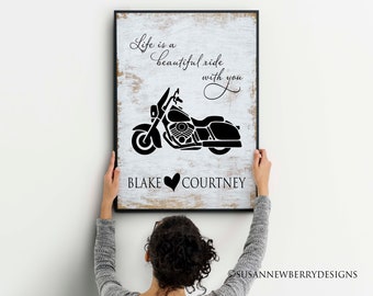 Personalized art - Life is a beautiful ride motorcycle PRINT OR CANVAS - anniversary wedding shower girlfriend gift