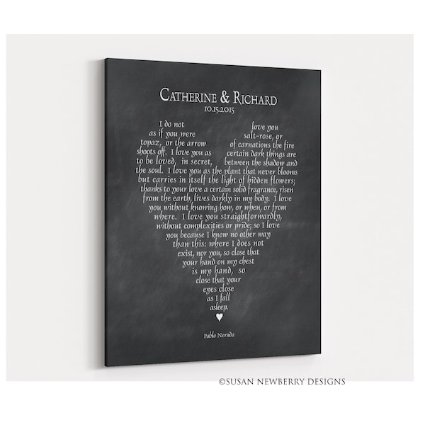 Personalized Pablo Neruda 100 Love Sonnets CANVAS - I love you without knowing - poetry anniversary wedding Gift