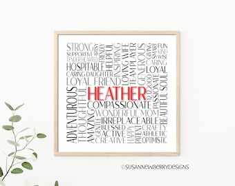 Custom Square Word Cloud - Birthday Wall Art - Wedding Anniversary Gift - Retirement - Graduation -  PRINT or CANVAS