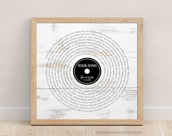 Framed Canvas Print - Vinyl Record Circle Song Lyrics - Gift for couple - Custom Wall Art -Personalized Anniversary Gift