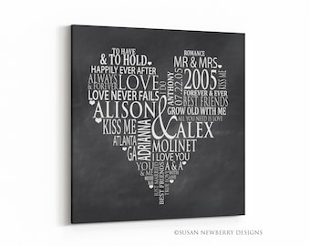 Word Cloud Heart Personalized Name Typography -Wedding -Graduation -Retirement -Anniversary-New Baby Gift -Custom CANVAS