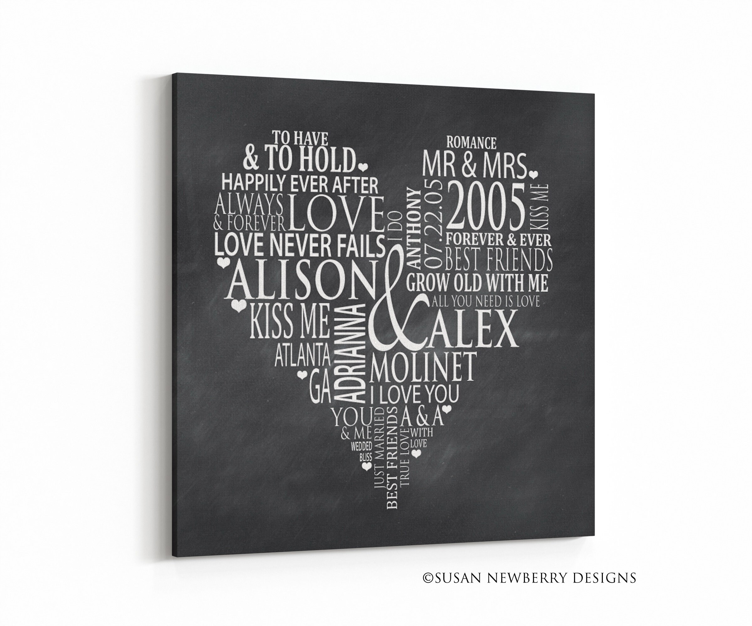 Custom CANVAS Word Cloud Heart Personalized Name Typography ...