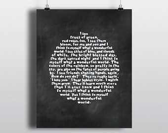 What a wonderful world -Louis Armstrong song lyrics -skies of blue -Inspirational PRINT or CANVAS -Children&#39;s Wall décor