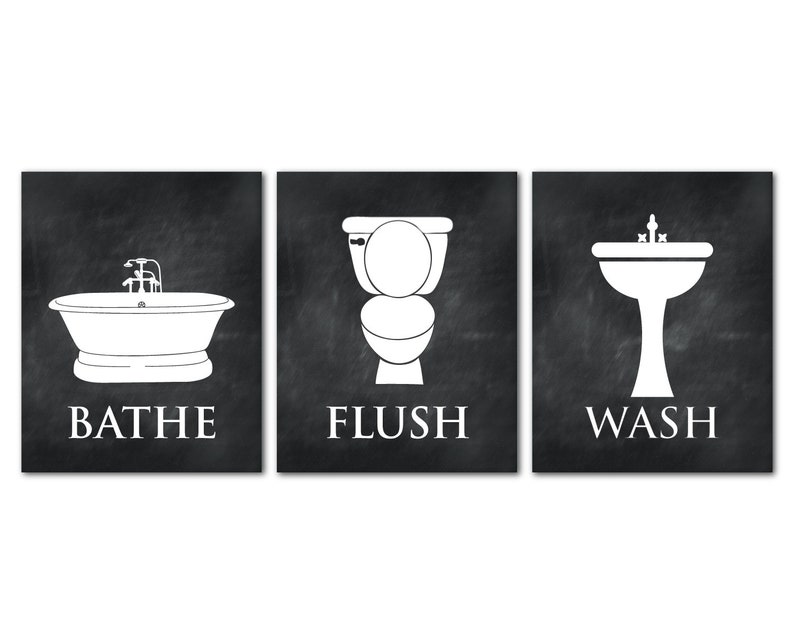 Bathroom Wall Art Trio Bathe Wash Flush Children's Etsy