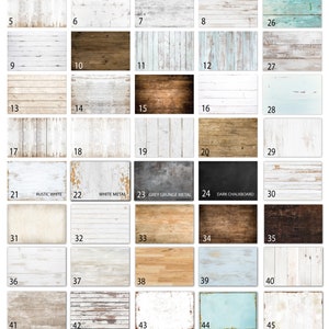 May include: A grid of 47 different wood and metal textures, numbered 5 through 47. Each texture is a different color and pattern, including rustic white, white metal, grey grunge metal, dark chalkboard, black grunge metal, and brown grunge metal. The text "FARMHOUSE CANVAS BACKGROUNDS" is at the top of the grid. The text "@SUSANNEWBERRYDESIGNS" is at the bottom right corner of the grid.