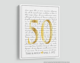 50th Anniversary Gift - Wedding vows or song lyrics Canvas - 50 Years Golden Anniversary Gift - Wall Décor - Bedroom Wall Art