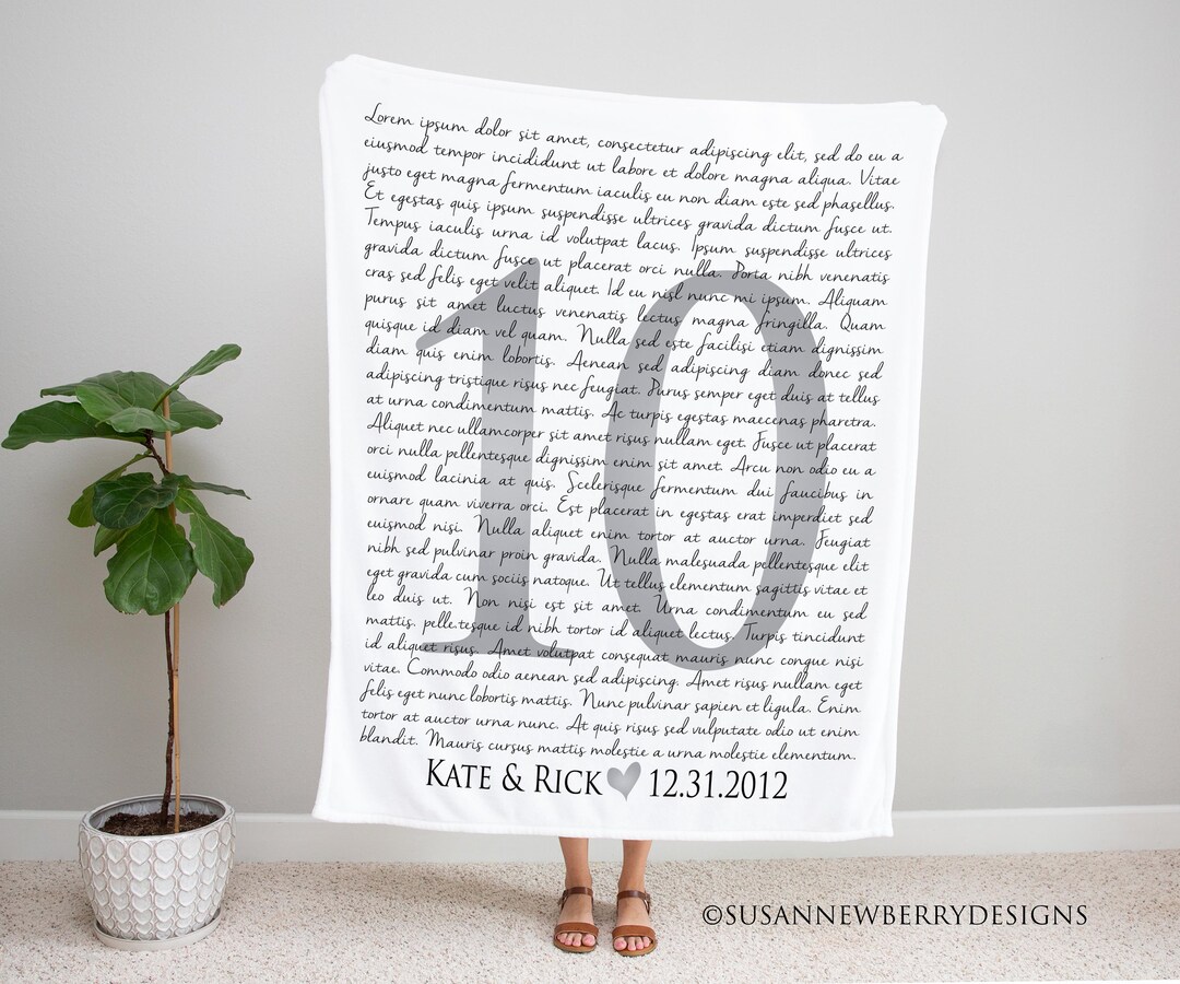 10th Anniversary Blanket With Wedding Song or Wedding Vows Etsy